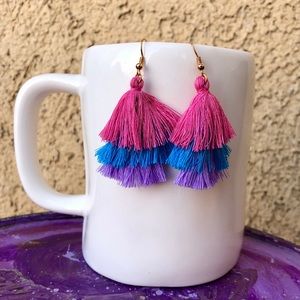 Festive Boho Fringed Earrings Pink Blue NWT 💕